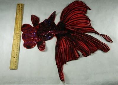 Red Sequined Fantail Goldfish Patch – Vibrant Sew-On Applique - Thumbnail 3