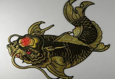 Large Japanese Koi Embroidery Patch: Blue &lique Red Back App - Image 1