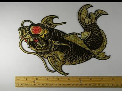 Large Japanese Koi Embroidery Patch: Blue &lique Red Back App - Thumbnail 2