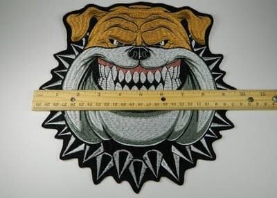 Large Bulldog Head Iron-On Patch – Embroidered Dog Applique (9.8x9.8" inches) - Thumbnail 2