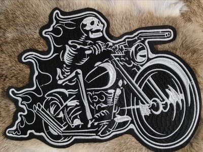 6”x11” Ghost Rider Embroidered Patch – Hellfire Shotgun, Black & White Iron-On - Image 1