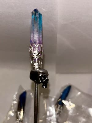 Raw Chrystal Skull Head- Skull Hair Stick - Thumbnail 4