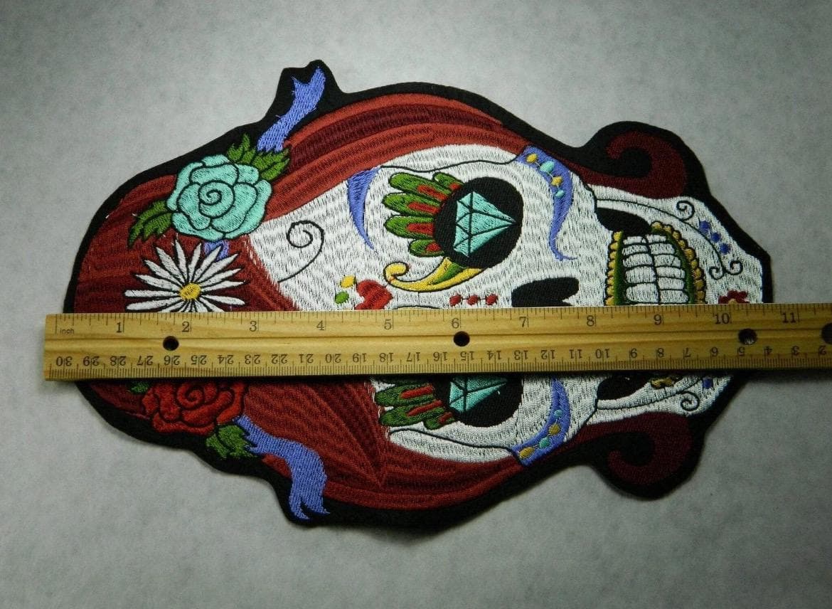 Zombie Girl Skull Patch: Edgy Embroidered Skeleton (Iron-On, DIY Clothing) - Thumbnail 2