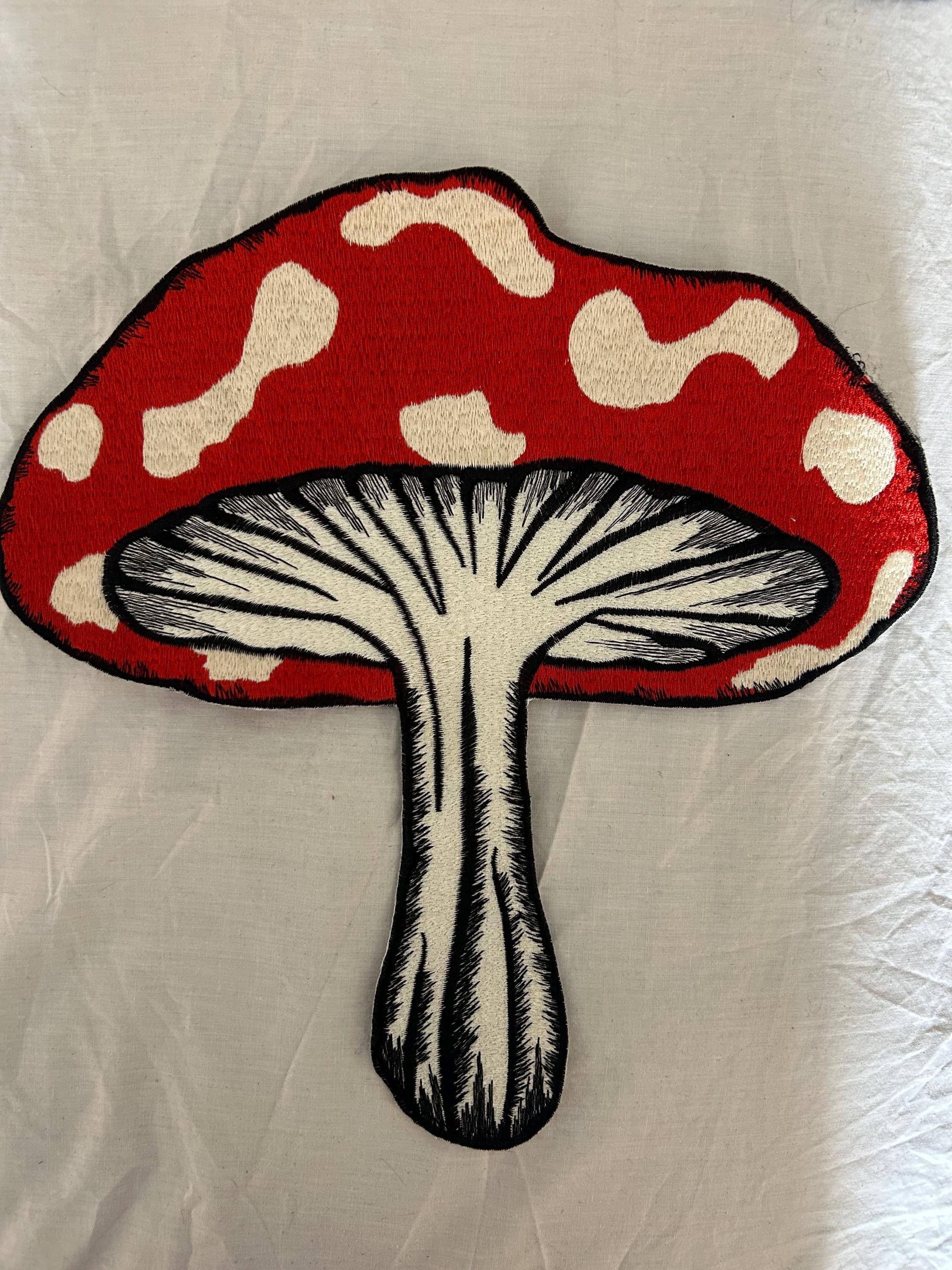 Large(12.5x12.2”) Red Mushroom Embrodery Sew on Patch - Image 1