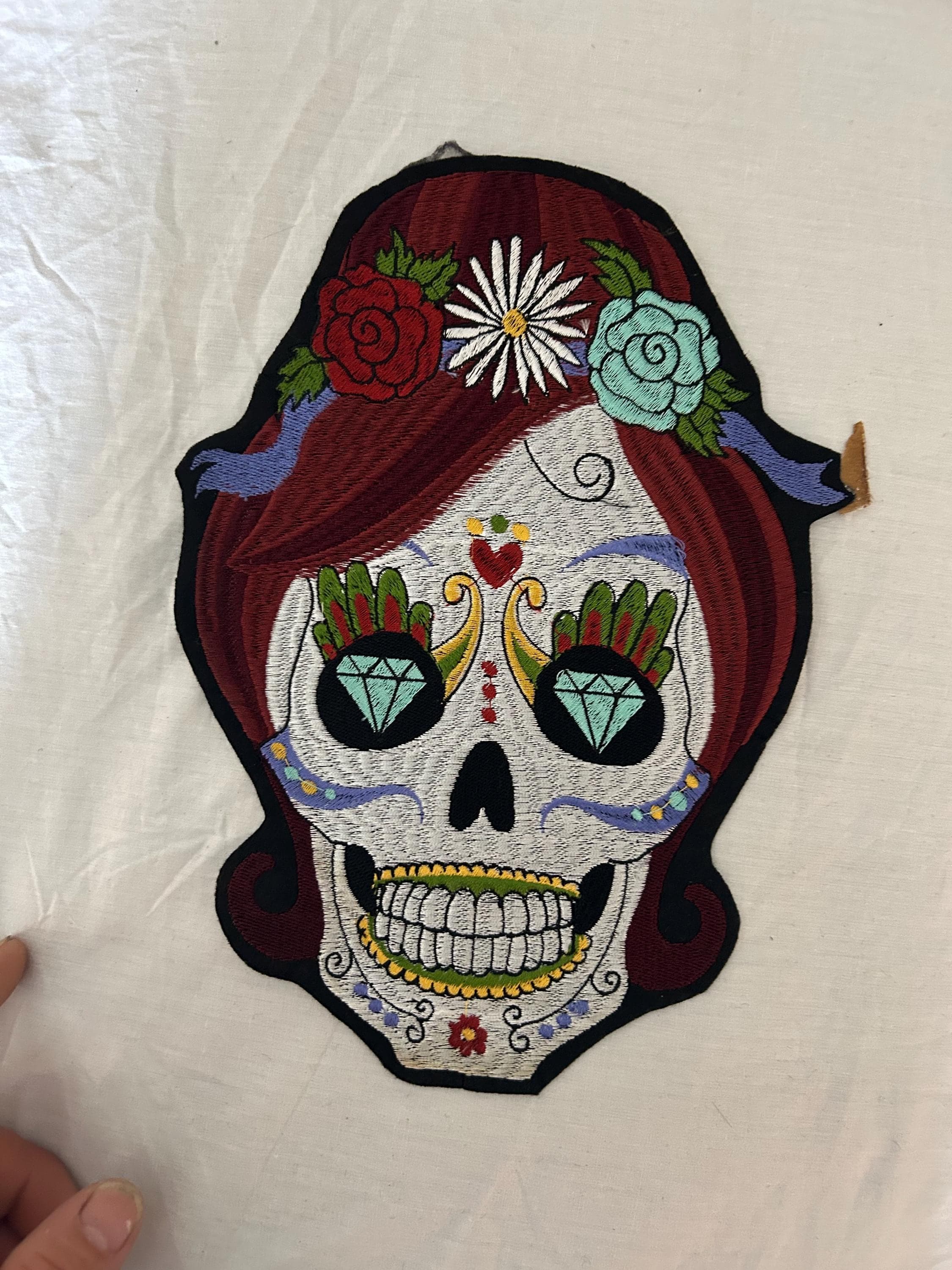 Zombie Girl Skull Patch: Edgy Embroidered Skeleton (Iron-On, DIY Clothing) - Image 1
