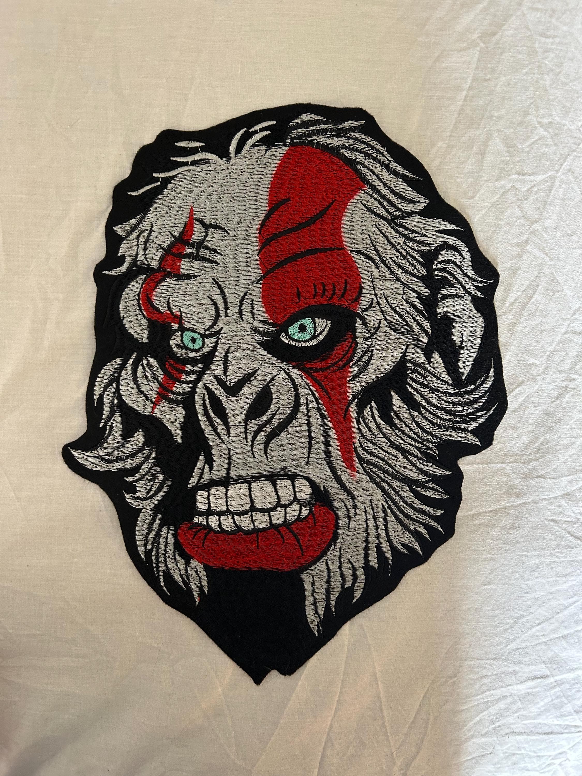 12” Gorilla Iron-On Patch - Dark Gothic Silver Black Red Design - Image 1