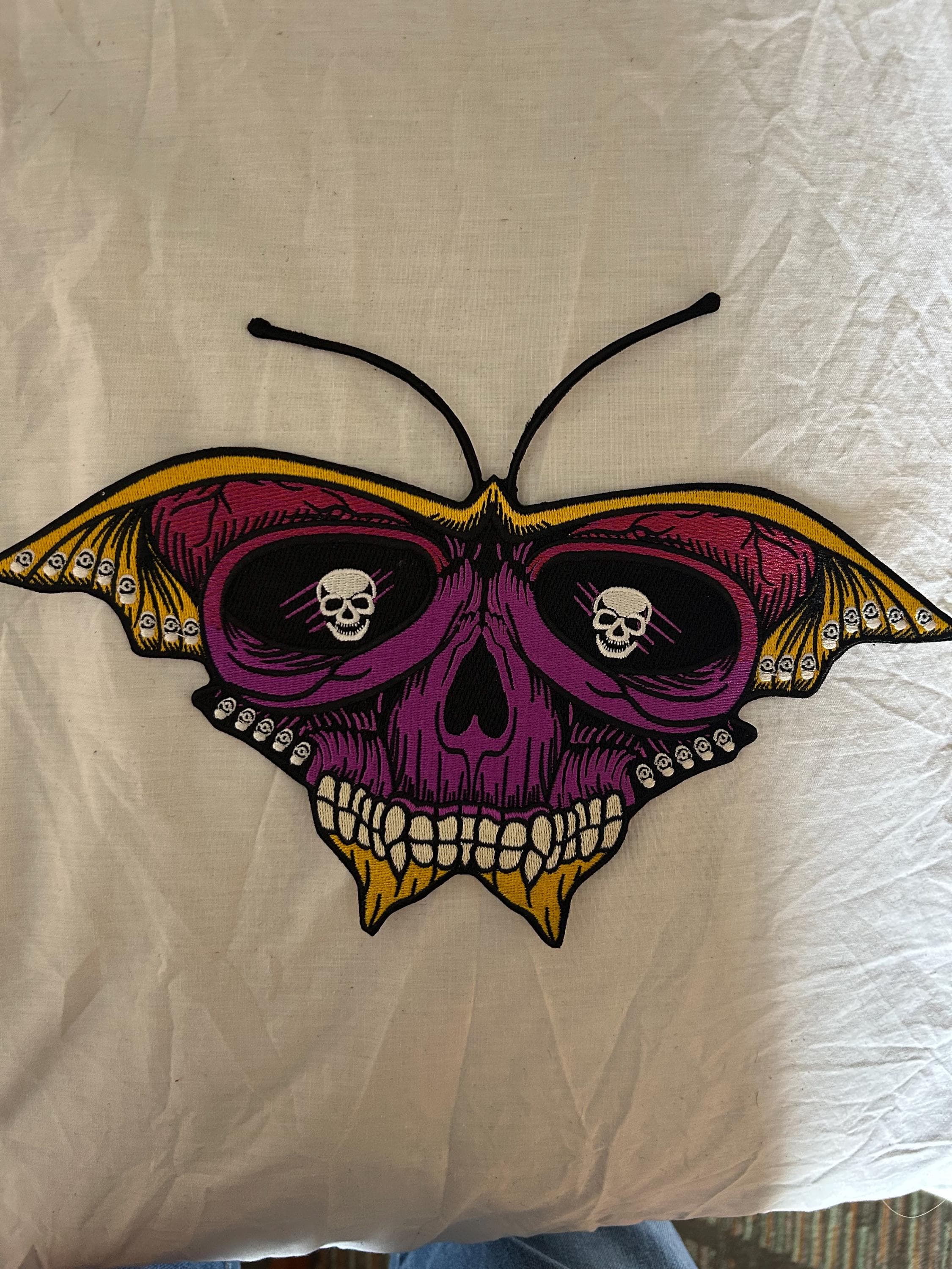 Embroidery Large skull butterfly 12” Iron on Patch - Image 1