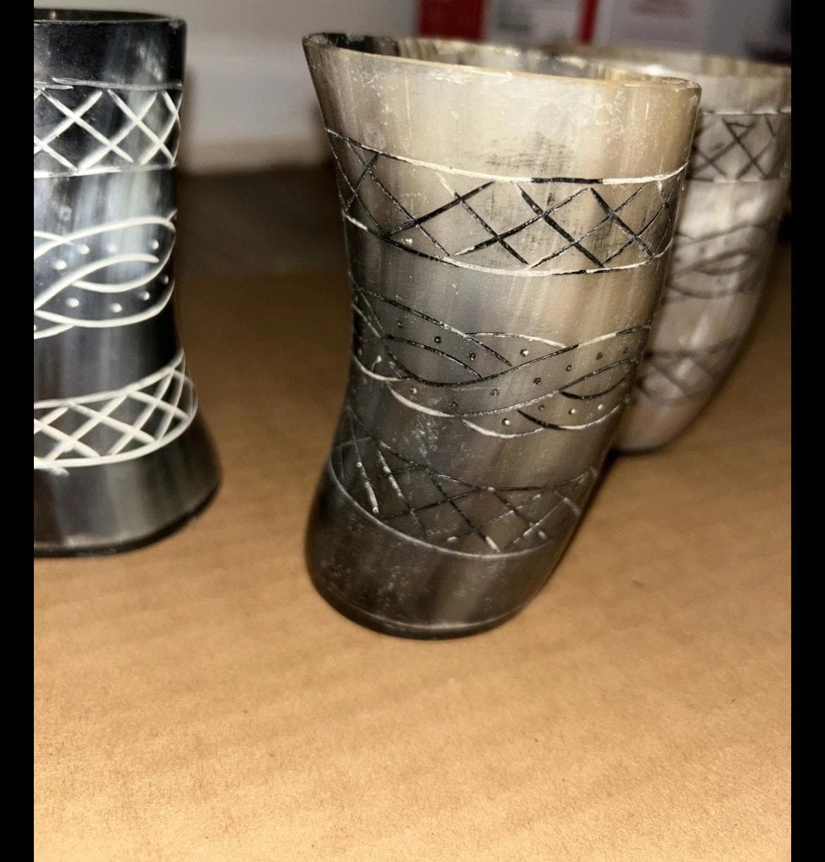 Viking Style Hand-Carved Drinking Horn Flagon - Thumbnail 4