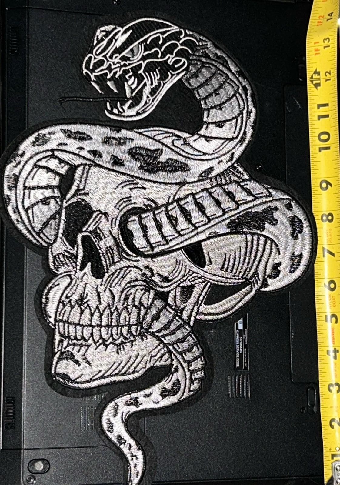 Skull and Serpent Iron-On Patch - Dark Gothic Silver Black Design - Image 1