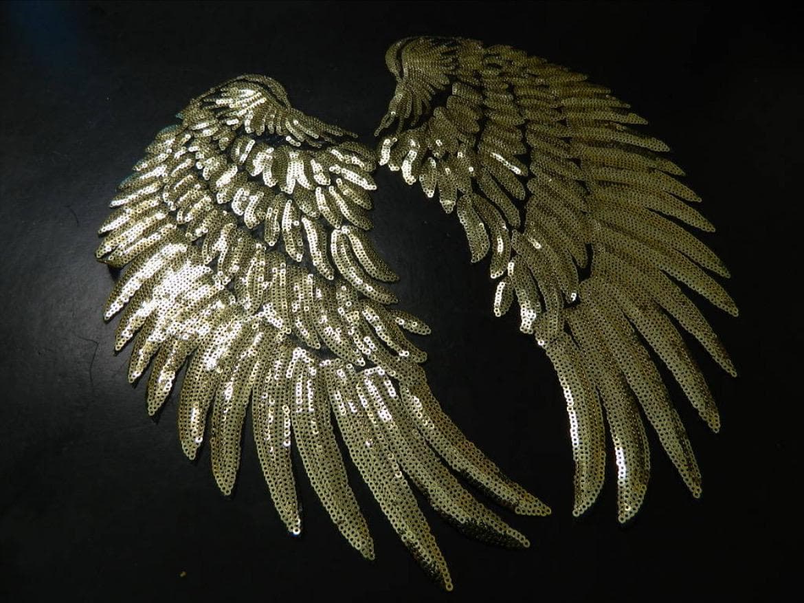 Gold Sequin Angel Wings Embroidery Patch - Iron On Back Patch (32x30cm) - Thumbnail 2