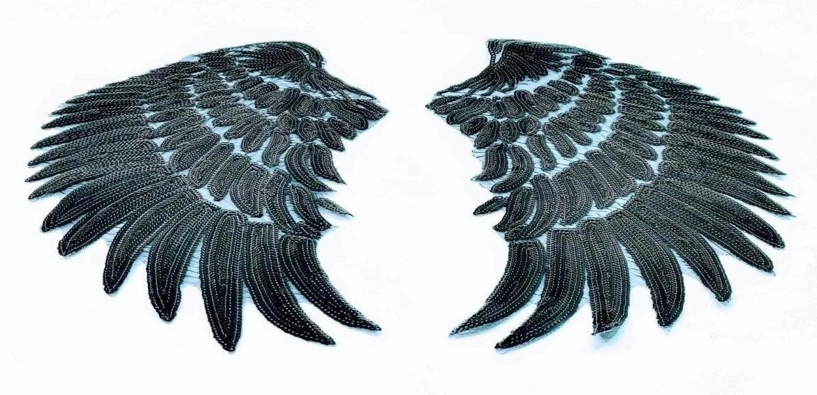 Gold Sequin Angel Wings Embroidery Patch - Iron On Back Patch (32x30cm) - Thumbnail 5