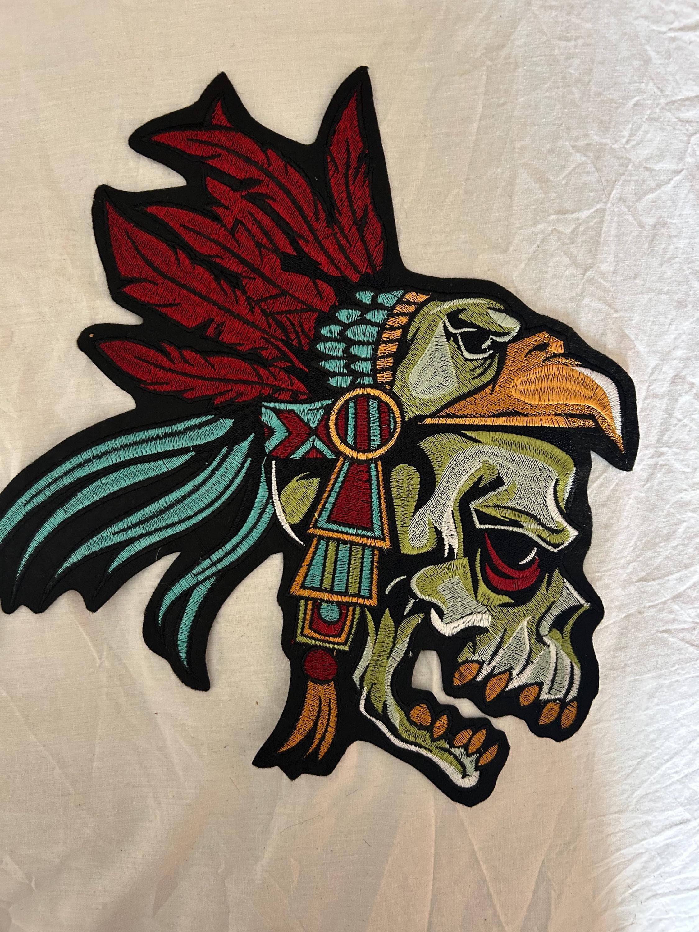 Embroidered Chief Skull Patch: 12 Inch Iron-On Applique for Apparel - Image 1