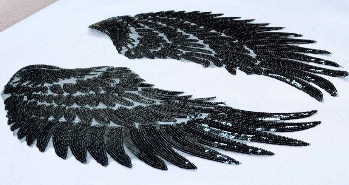 Gold Sequin Angel Wings Embroidery Patch - Iron On Back Patch (32x30cm) - Thumbnail 8