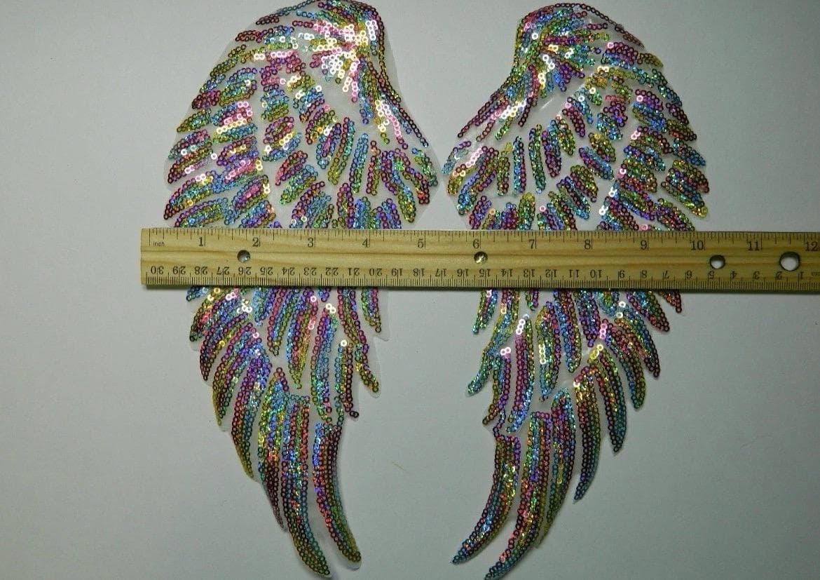 Gold Sequin Angel Wings Embroidery Patch - Iron On Back Patch (32x30cm) - Thumbnail 9