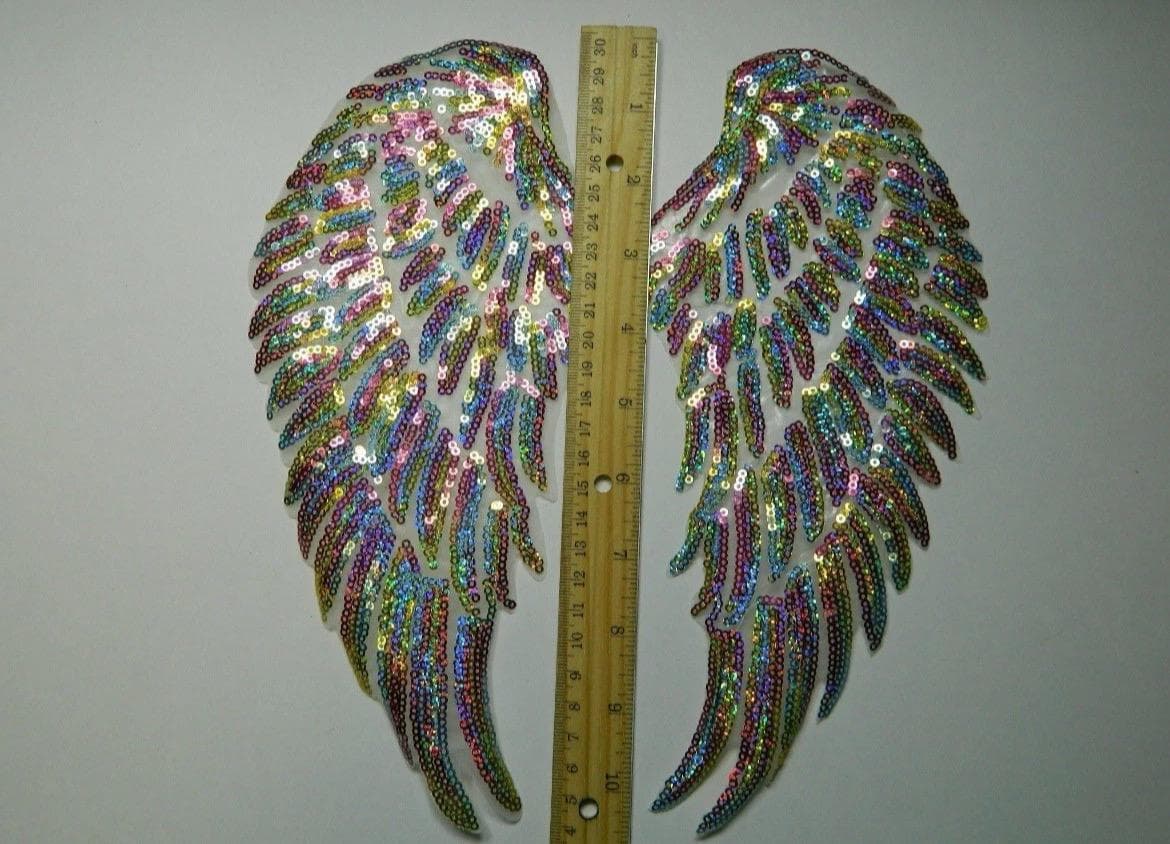 Gold Sequin Angel Wings Embroidery Patch - Iron On Back Patch (32x30cm) - Thumbnail 10