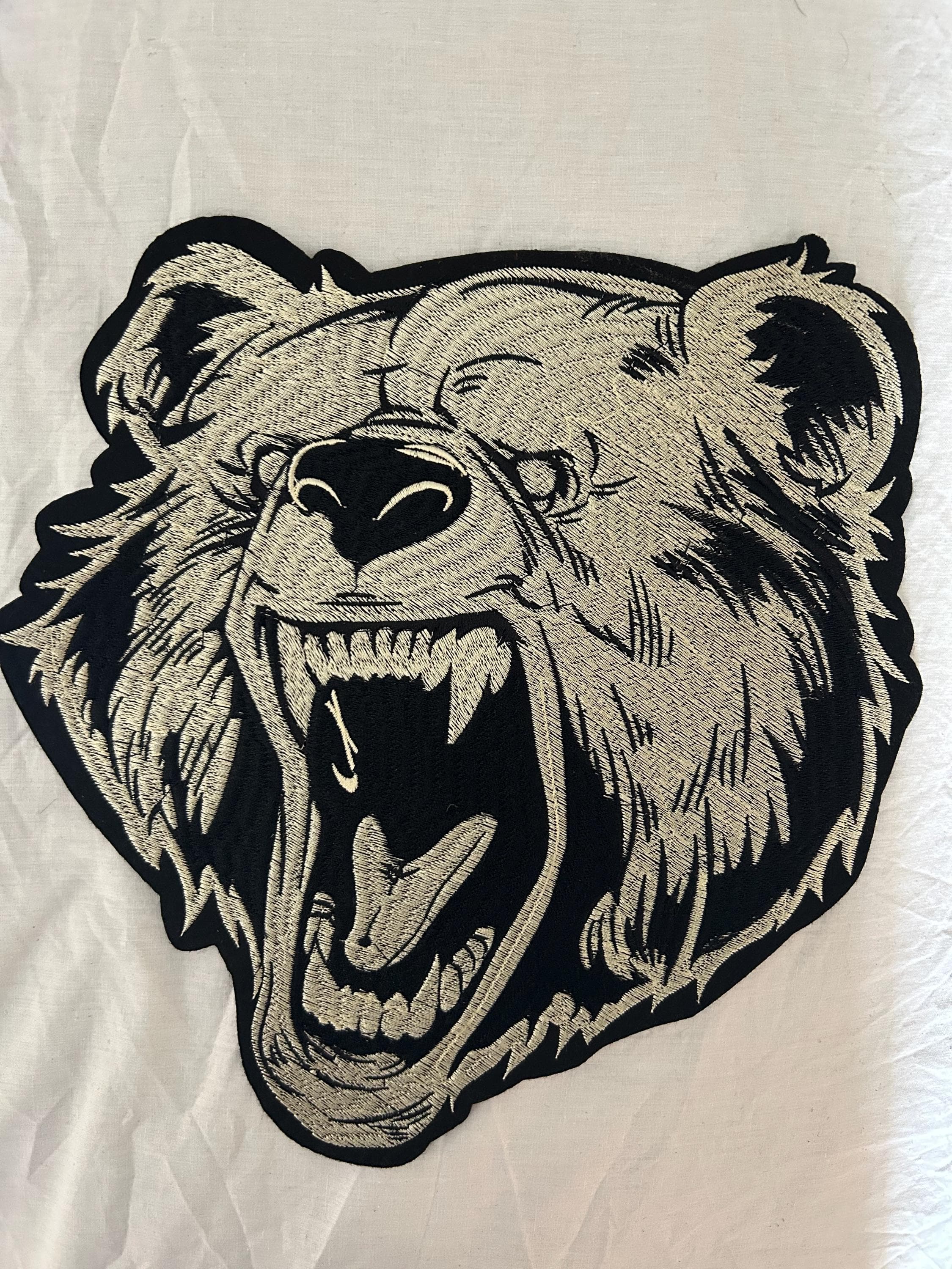 Big Grizzly Bear Embroidery Iron on Patch 12” inches - Image 1