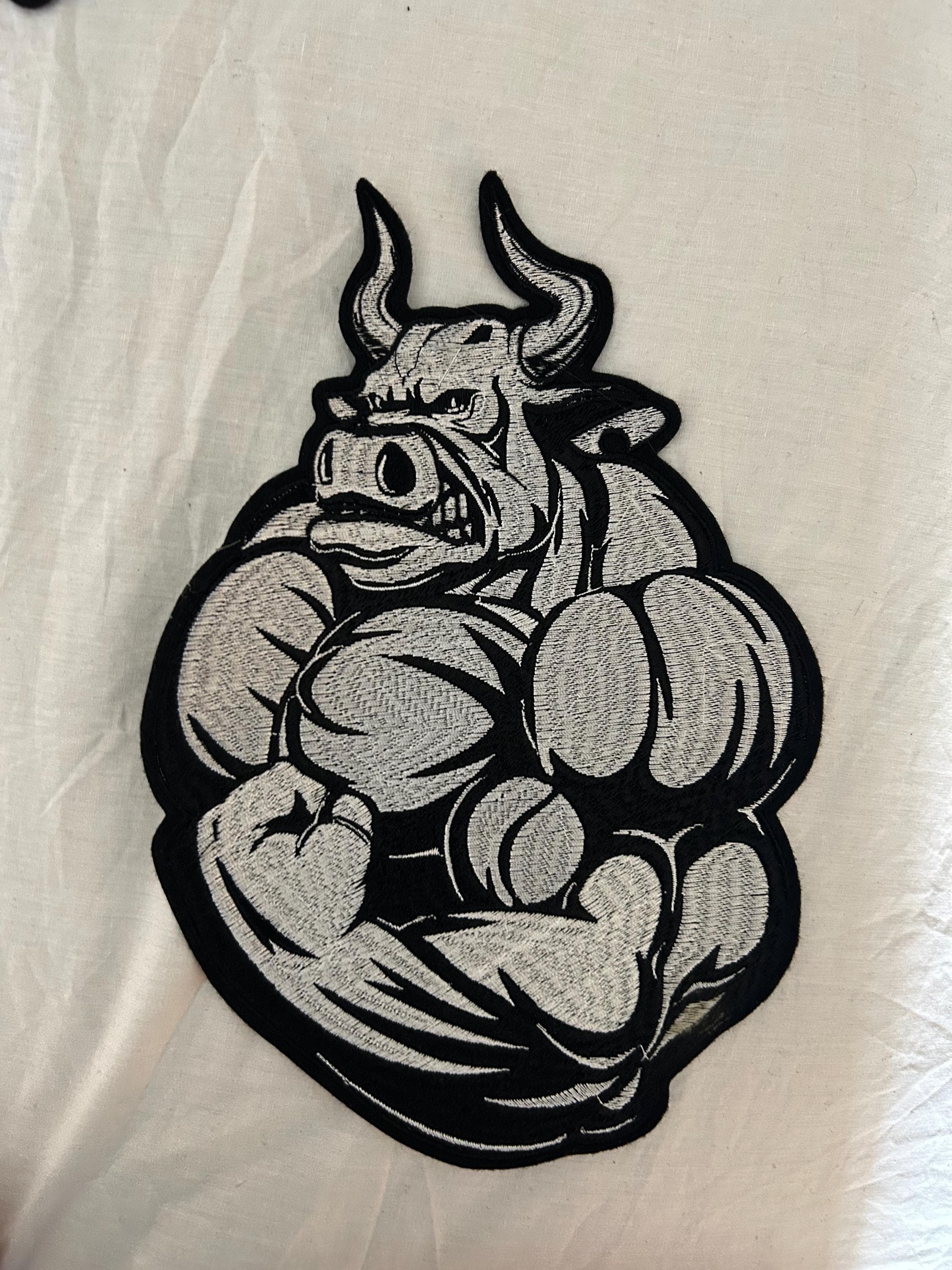 Embroidery Mussled Bull Iron on Patch 10 inches - Image 1