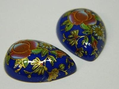 Vintage Floral Glass Cabochons - Blue Gold Red Teardrop Flat Backs - Thumbnail 7