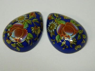 Vintage Floral Glass Cabochons - Blue Gold Red Teardrop Flat Backs - Thumbnail 6