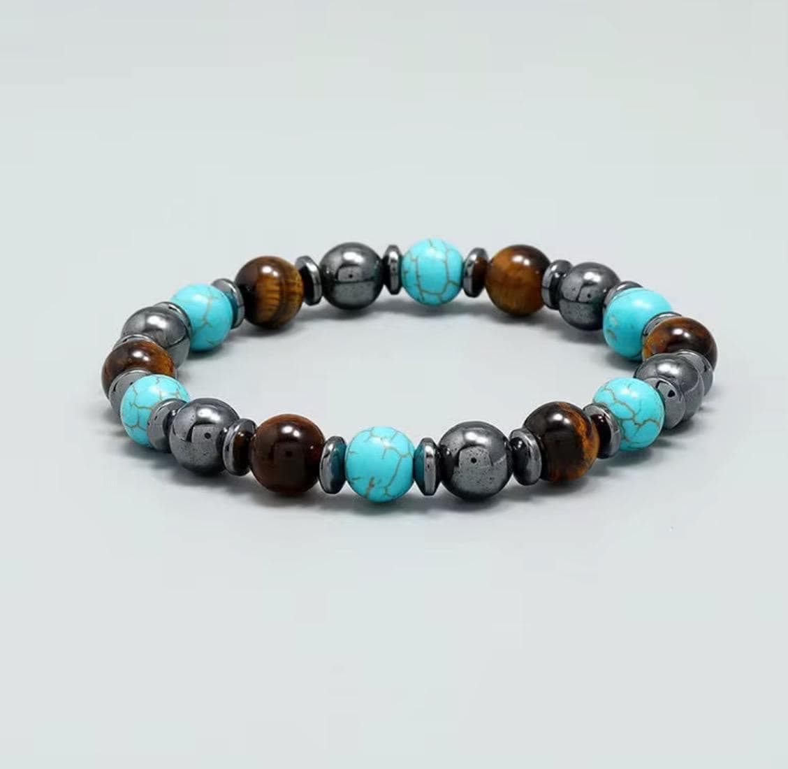 Triple Protection Gemstone Bracelet – Handmade Hematite, Turquoise & Tiger Eye - Thumbnail 2