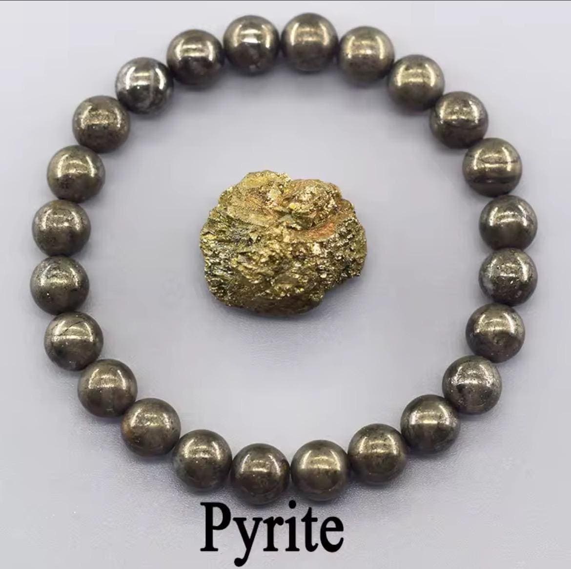 Natural Pyrite Stone Beaded Stretch Bracelet, Unisex - Image 1
