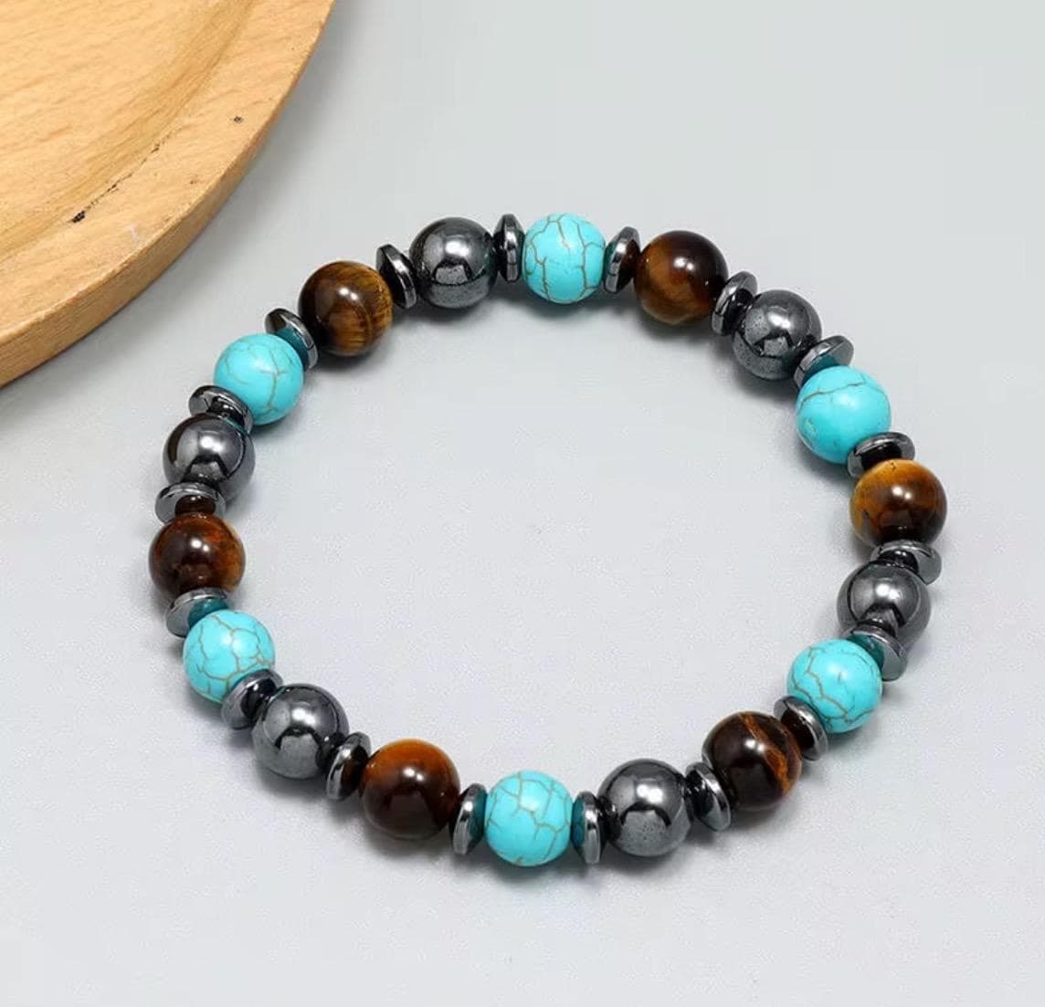 Triple Protection Gemstone Bracelet – Handmade Hematite, Turquoise & Tiger Eye - Thumbnail 5