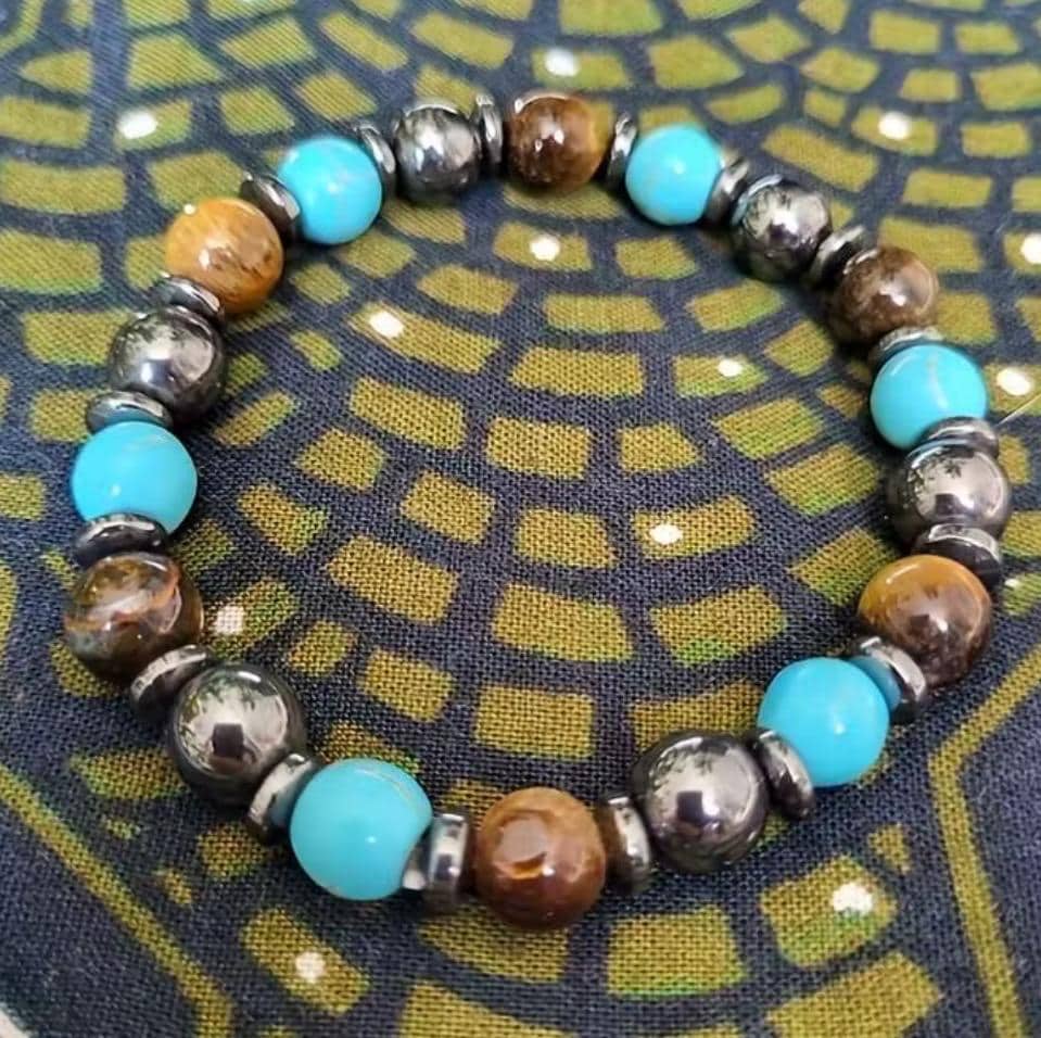Triple Protection Gemstone Bracelet – Handmade Hematite, Turquoise & Tiger Eye - Thumbnail 7