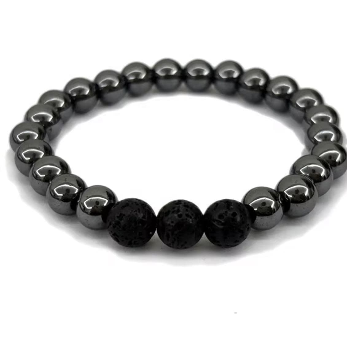 Rainbow Aura Hematite Bracelet Set, Lava Stone Diffuser, Grounding Jewelry - Thumbnail 5