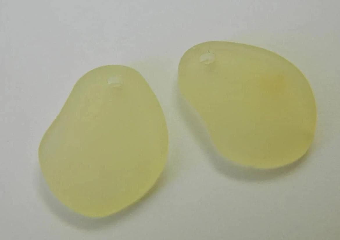 Golden Yellow Frosted Sea Glass Pendant - 26mm Drop Charms (2 Pieces) - Image 1