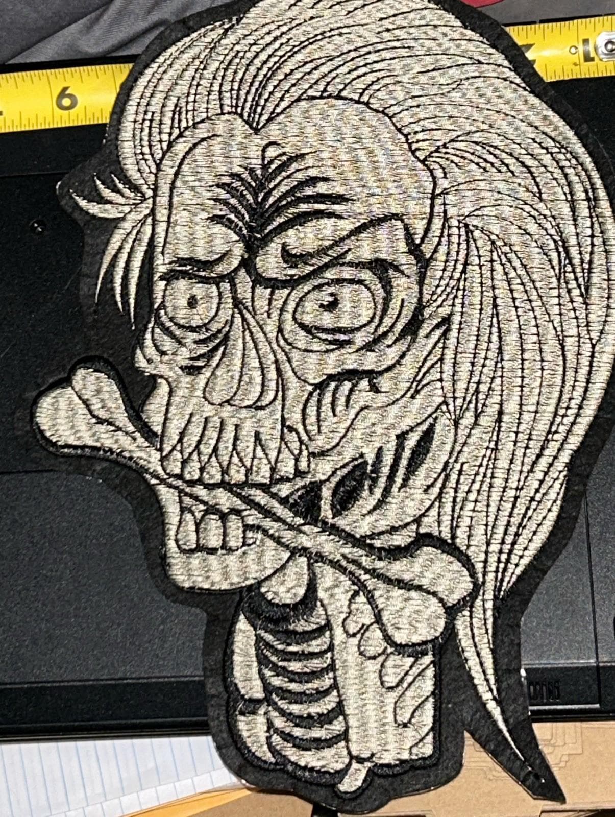 Zombie Girl Skull Patch: Edgy Embroidered Skeleton (Iron-On, DIY Clothing) - Thumbnail 2