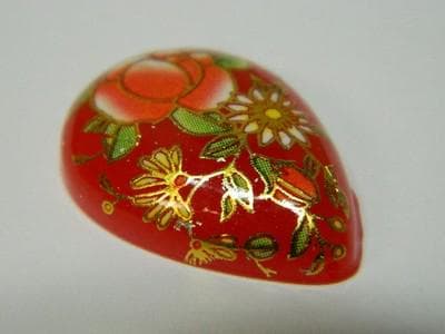 Floral Glass Cabochons: Vintage Red Prints (Teardrop, 3pcs) - Thumbnail 9