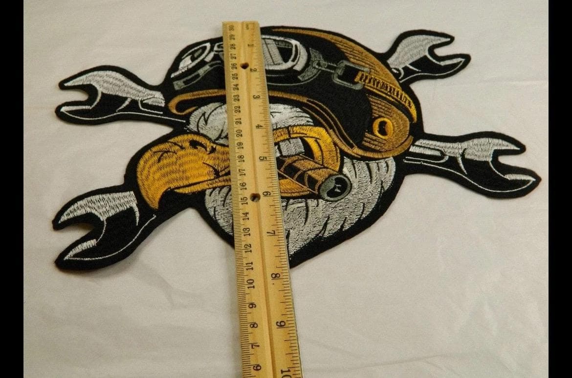 Large Motorcycle Eagle Iron on Embroidery Patch - Thumbnail 2