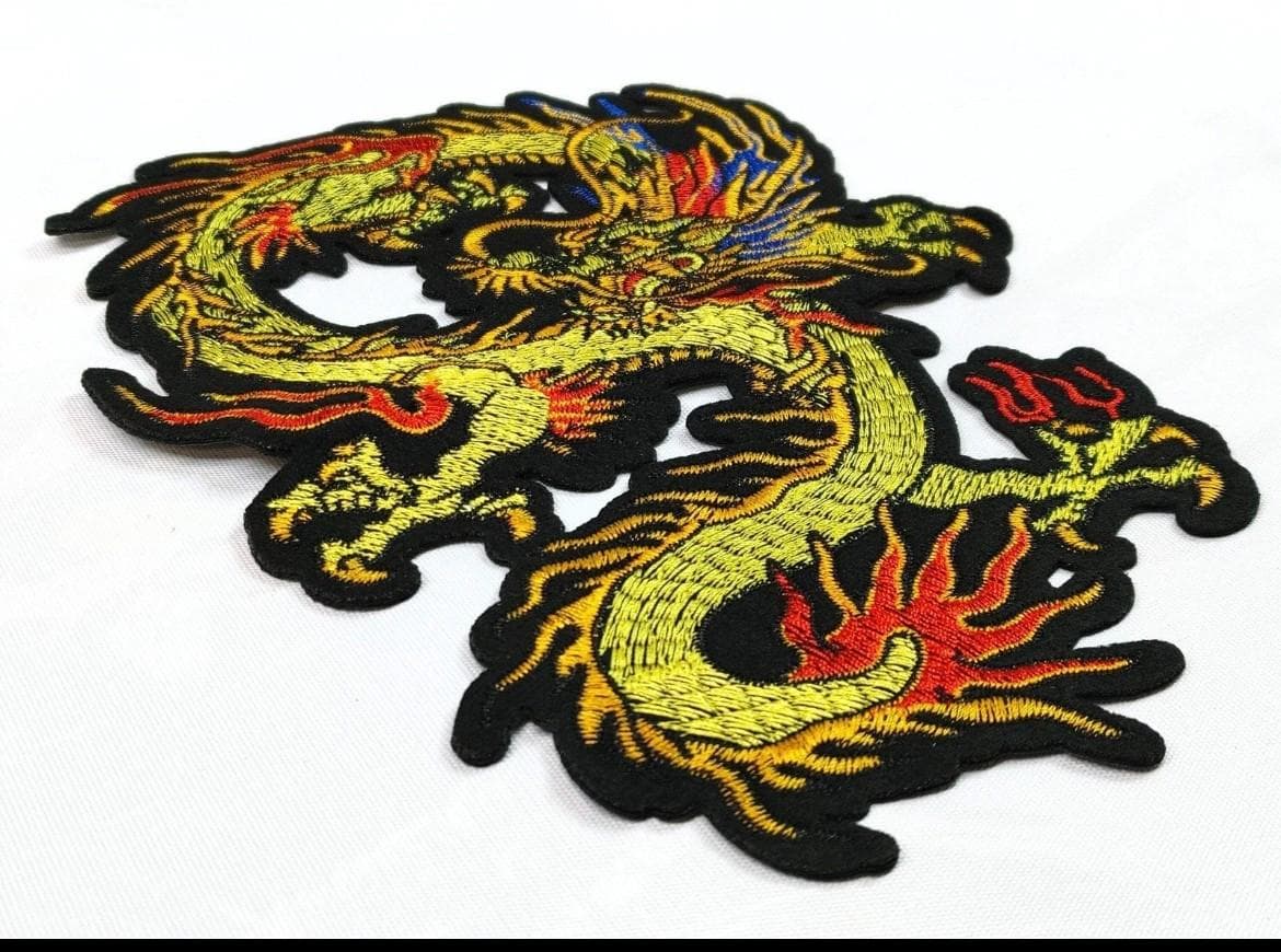 Dragon Embroidered Patch: Large Coiled Design - Sew or Iron-On - Image 1