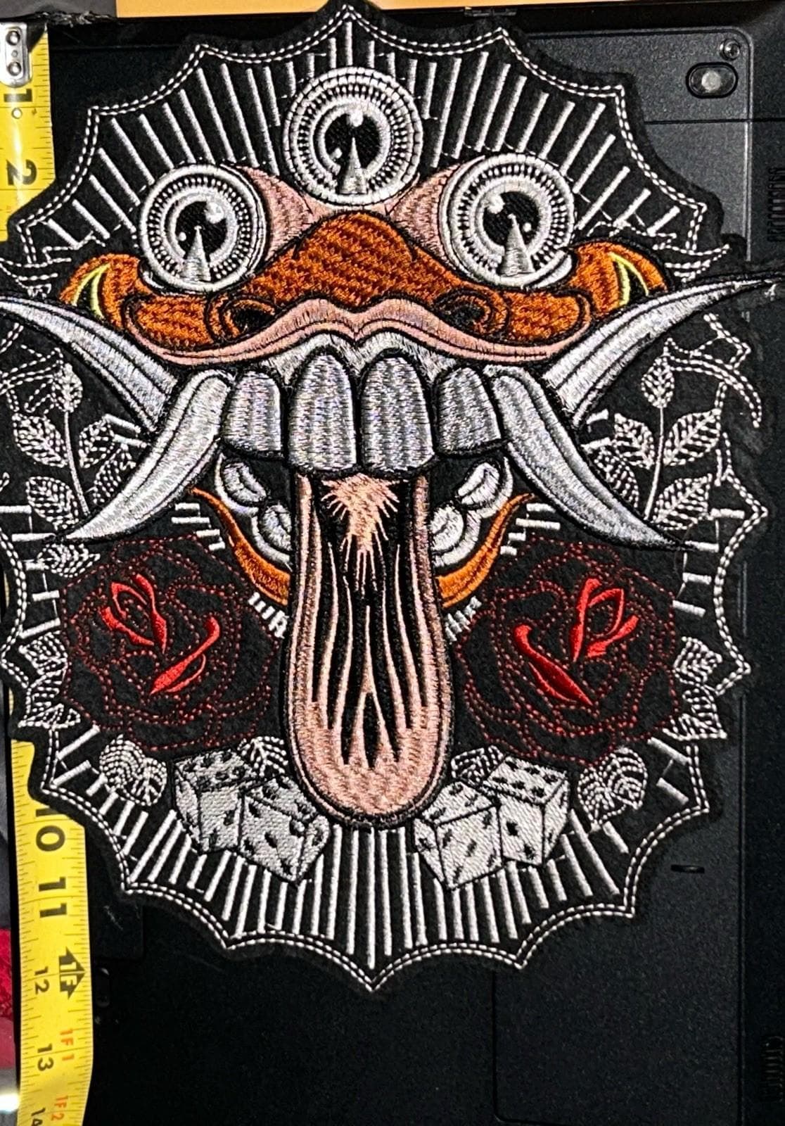 Iron-On Alien Patch: Peacock Feather Design - Embroidered Detail - Image 1