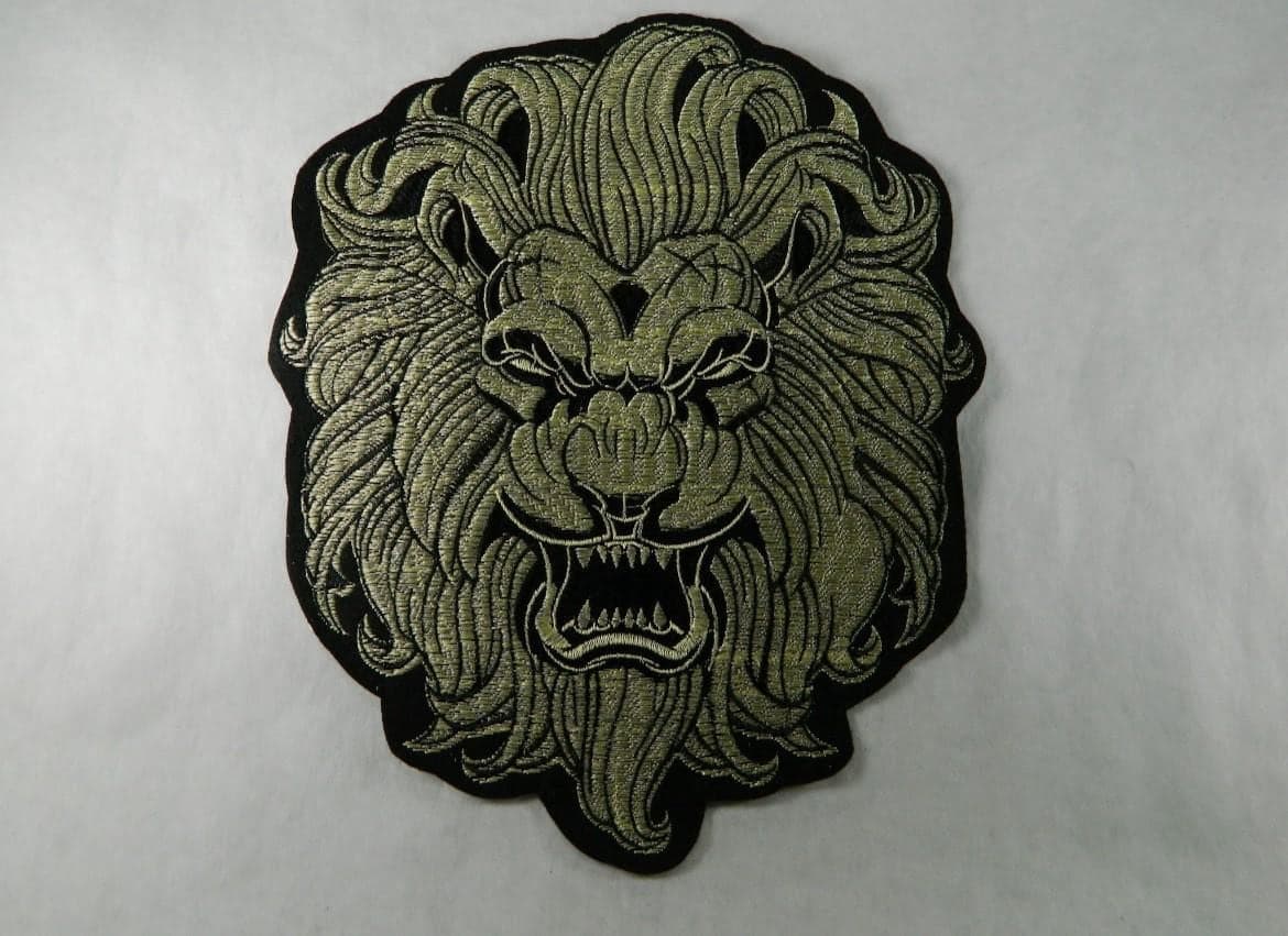 Lion Head Patch: Large Golden Embroidery - Iron-On Applique - Image 1