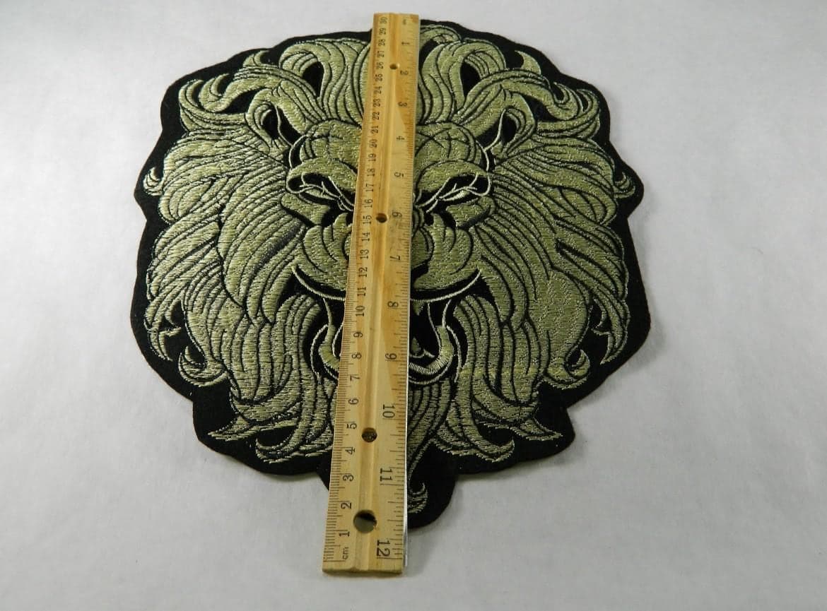Lion Head Patch: Large Golden Embroidery - Iron-On Applique - Thumbnail 3