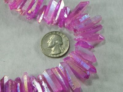 Pink Rainbow Quartz Beads: Natural Crystal Stick, Two Strands - Thumbnail 5