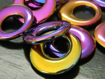Multi-Color Hematite Donut Beads: Synthetic, 29mm Bright Finish - Thumbnail 4
