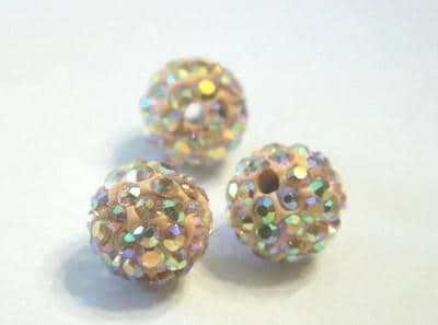 Polymer Clay Beads: Light Peach, 10mm Rhinestone Pair - Handmade - Thumbnail 3