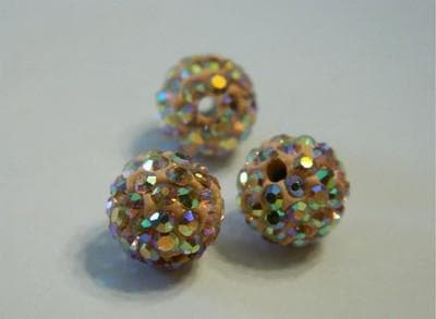 Polymer Clay Beads: Light Peach, 10mm Rhinestone Pair - Handmade - Image 1