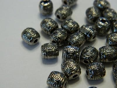 Tibetan Barrel Spacer Beads - Gunmetal Pewter, 6mm 50 beads - Image 1