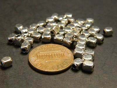 Silver Spacer Beads: Tibetan Style Rectangular Cuboid - 50 Count - Thumbnail 5
