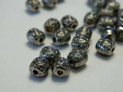 Tibetan Barrel Spacer Beads - Gunmetal Pewter, 6mm 50 beads - Thumbnail 4