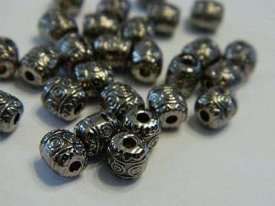 Tibetan Barrel Spacer Beads - Gunmetal Pewter, 6mm 50 beads - Thumbnail 5