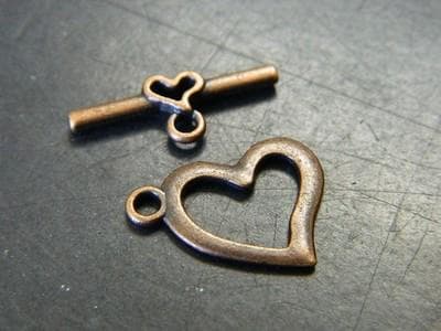 Heart Toggle Clasps: Red Copper Alloy, 2 Sets Small Size - Image 1