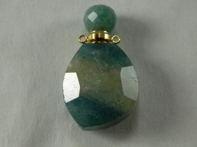 Green Quartz Perfume Bottle Pendant: Travel Size with Gold Accents - Thumbnail 3