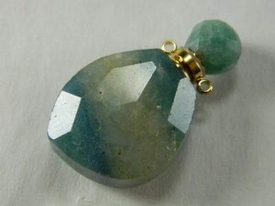 Green Quartz Perfume Bottle Pendant: Travel Size with Gold Accents - Image 1