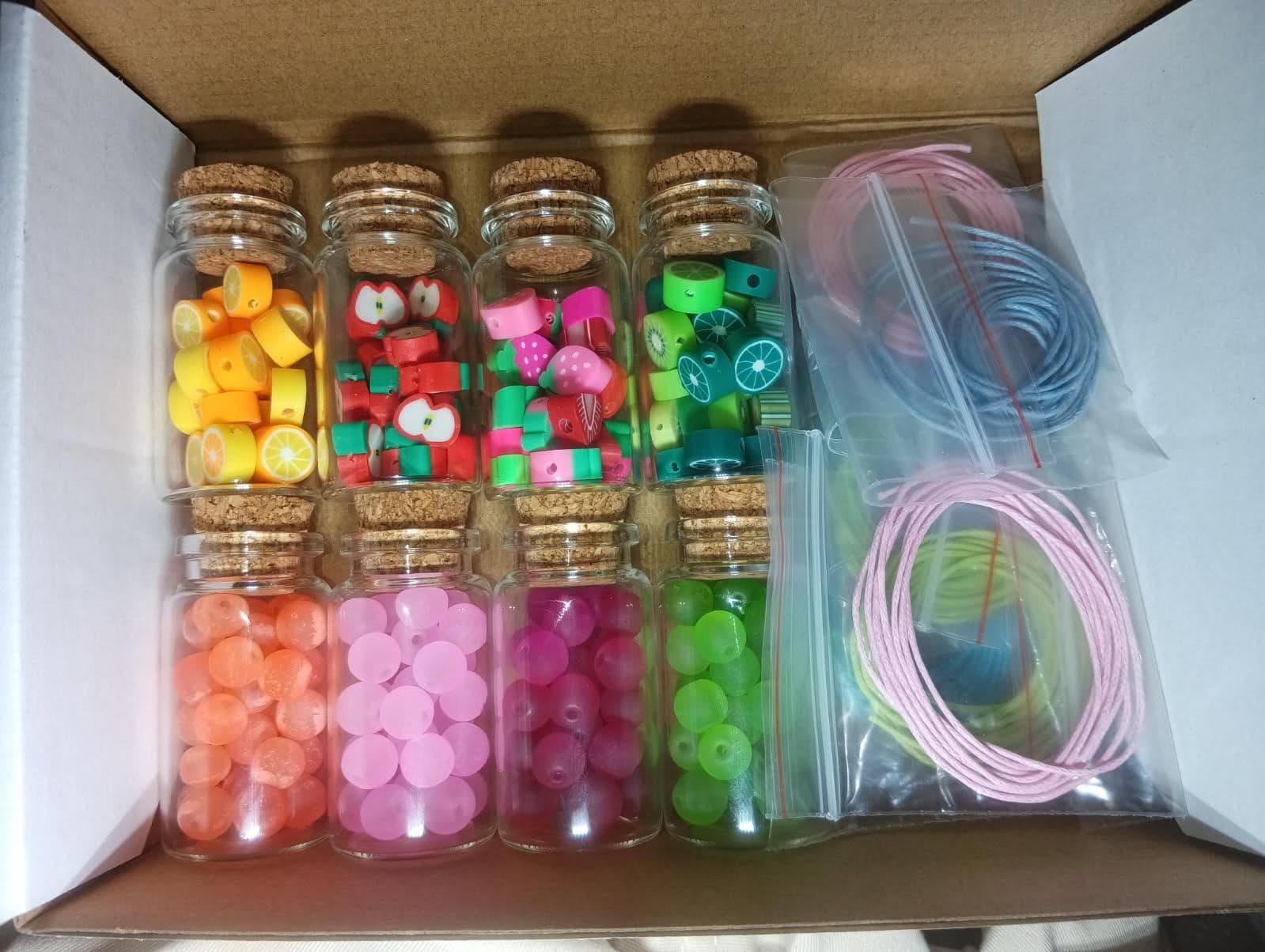 DIY Bracelet Making Kit, 500 Neon & Fruit Beads, Craft Gift - Image 1