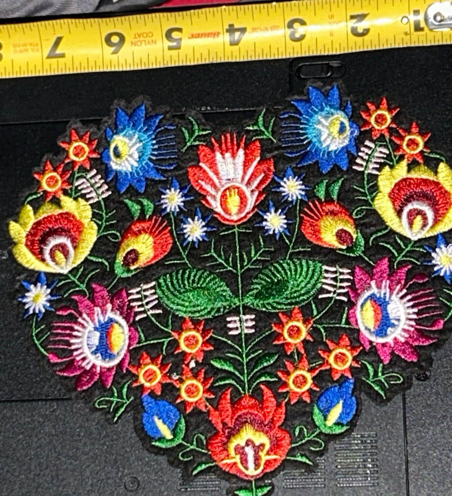 Floral Embroidered Iron-On Patch – Heart Applique - Image 1