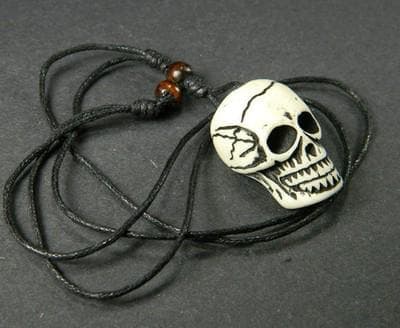 Tribal Yak Bone Skull Pendant: Black and White Resin Charm - Thumbnail 3